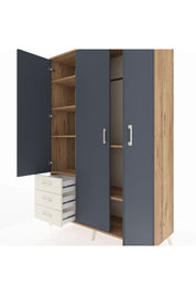 Hyperion Dolap 6 Raflı 3 Çekmeceli Tek Askılı 132x44x195 Çam-Antrasit/Aytaşı