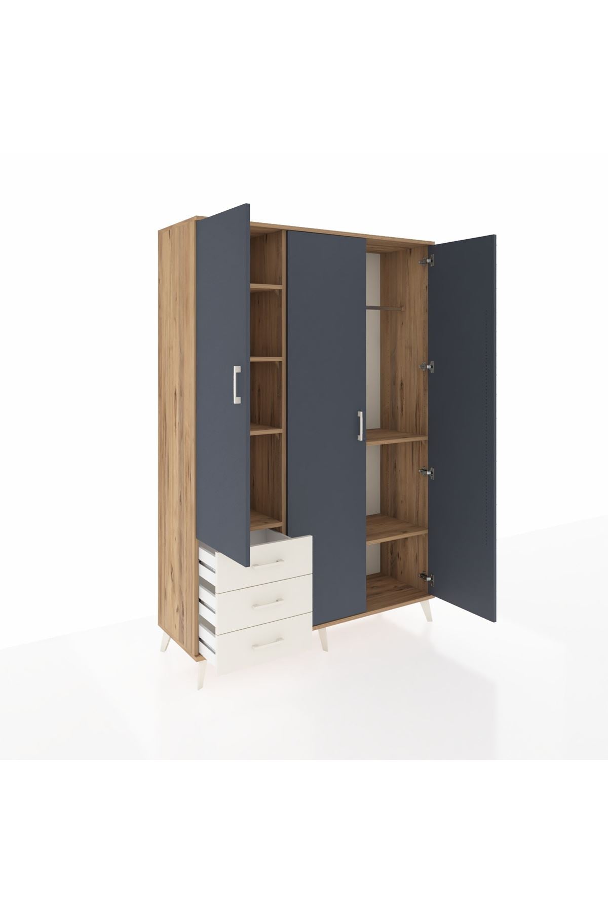 Hyperion Dolap 6 Raflı 3 Çekmeceli Tek Askılı 132x44x195 Çam-Antrasit/Aytaşı