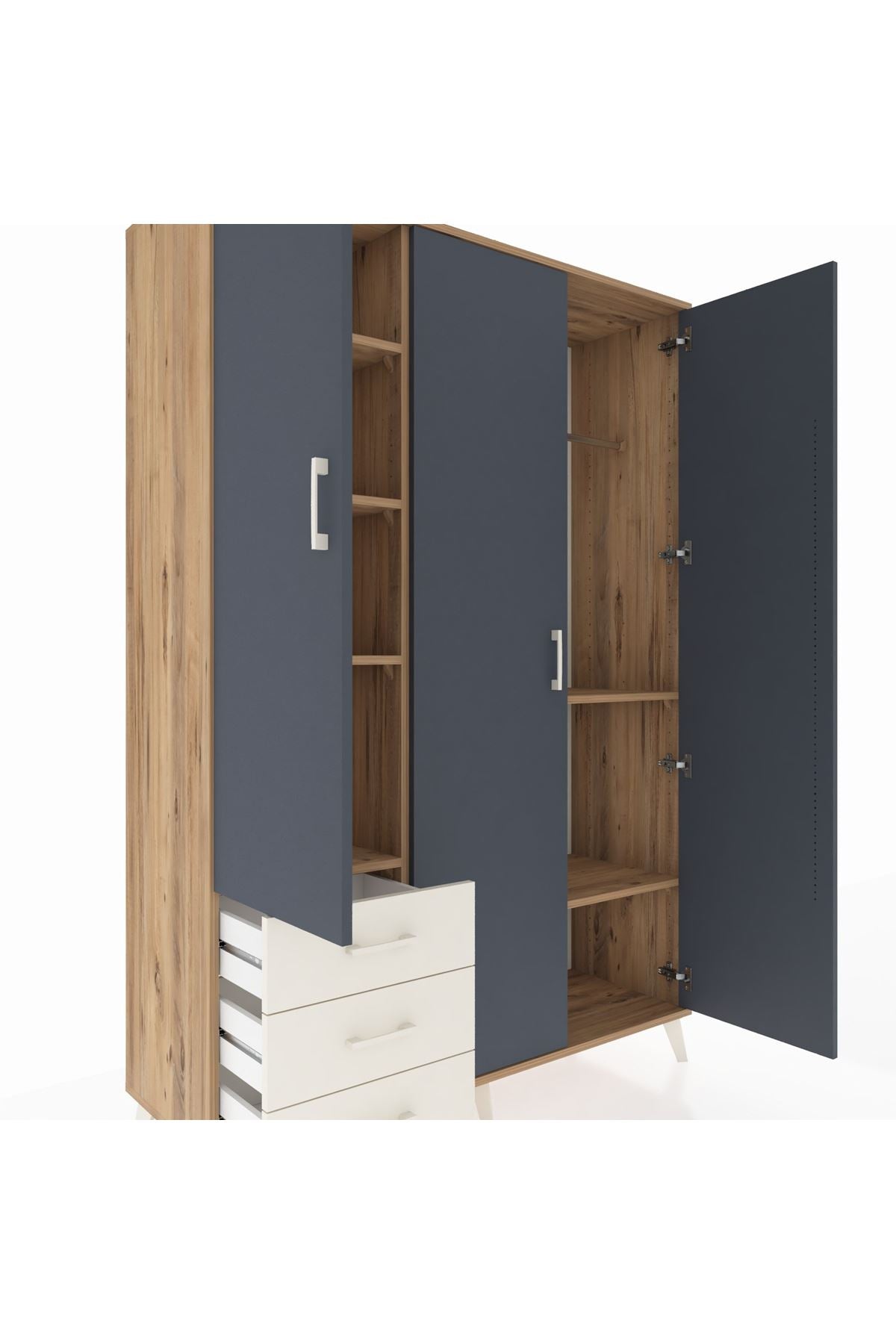 Hyperion Dolap 6 Raflı 3 Çekmeceli Tek Askılı 132x44x195 Çam-Antrasit/Aytaşı