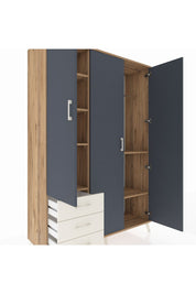 Hyperion Dolap 6 Raflı 3 Çekmeceli Tek Askılı 132x44x195 Çam-Antrasit/Aytaşı