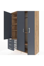 Hyperion Dolap 6 Raflı 3 Çekmeceli Tek Askılı 132x44x195 Çam-Antrasit/Antrasit