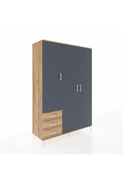 Hyperion Dolap 6 Raflı 3 Çekmeceli Tek Askılı 132x44x195 Çam-Antrasit/Çam