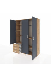 Hyperion Dolap 6 Raflı 3 Çekmeceli Tek Askılı 132x44x195 Çam-Antrasit/Çam