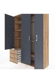 Hyperion Dolap 6 Raflı 3 Çekmeceli Tek Askılı 132x44x195 Çam-Antrasit/Çam