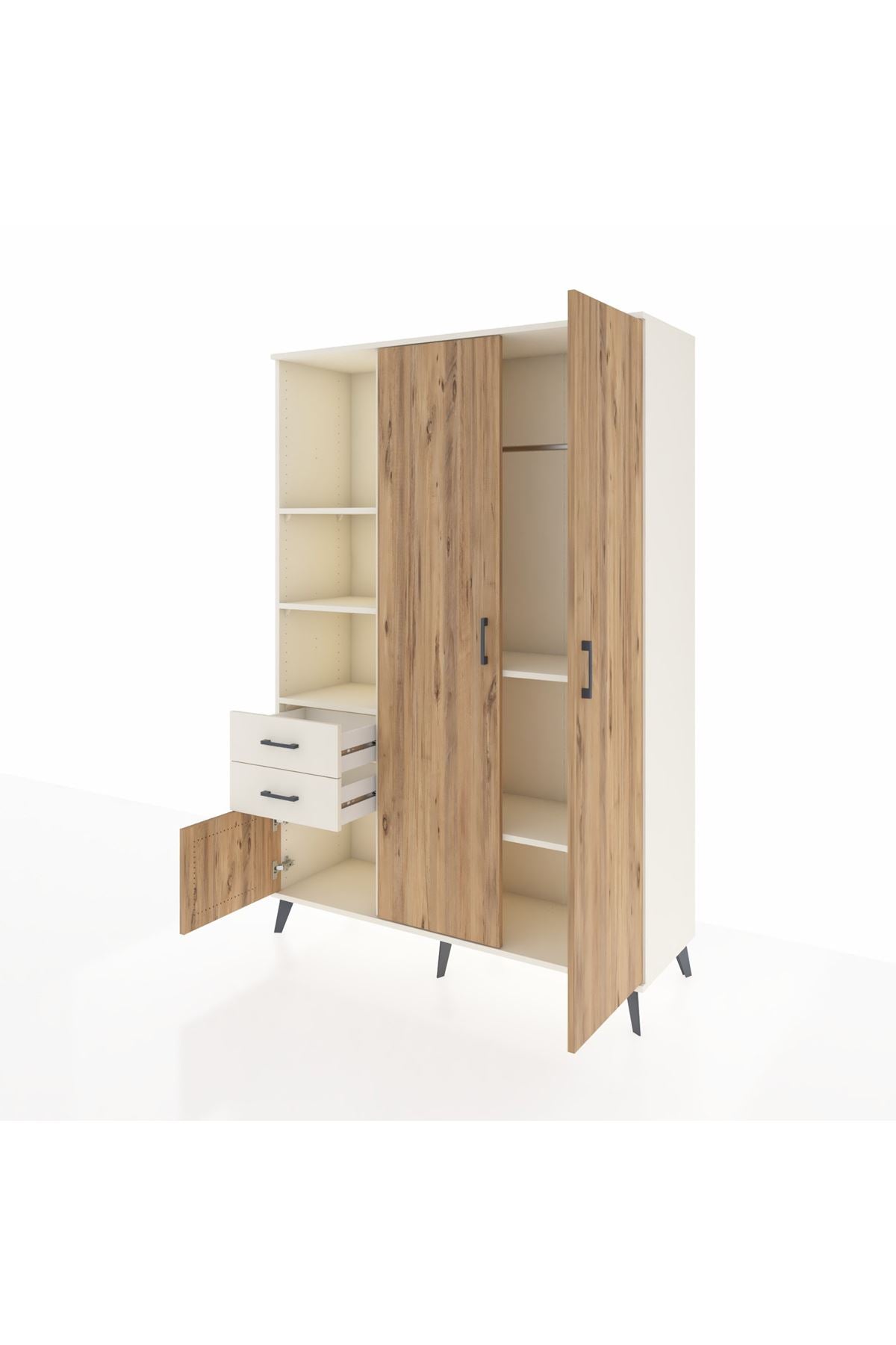 Hyperion Dolap 5 Raflı 2 Çekmeceli Tek Askılı 132x44x195 Aytaşı-Çam/Aytaşı