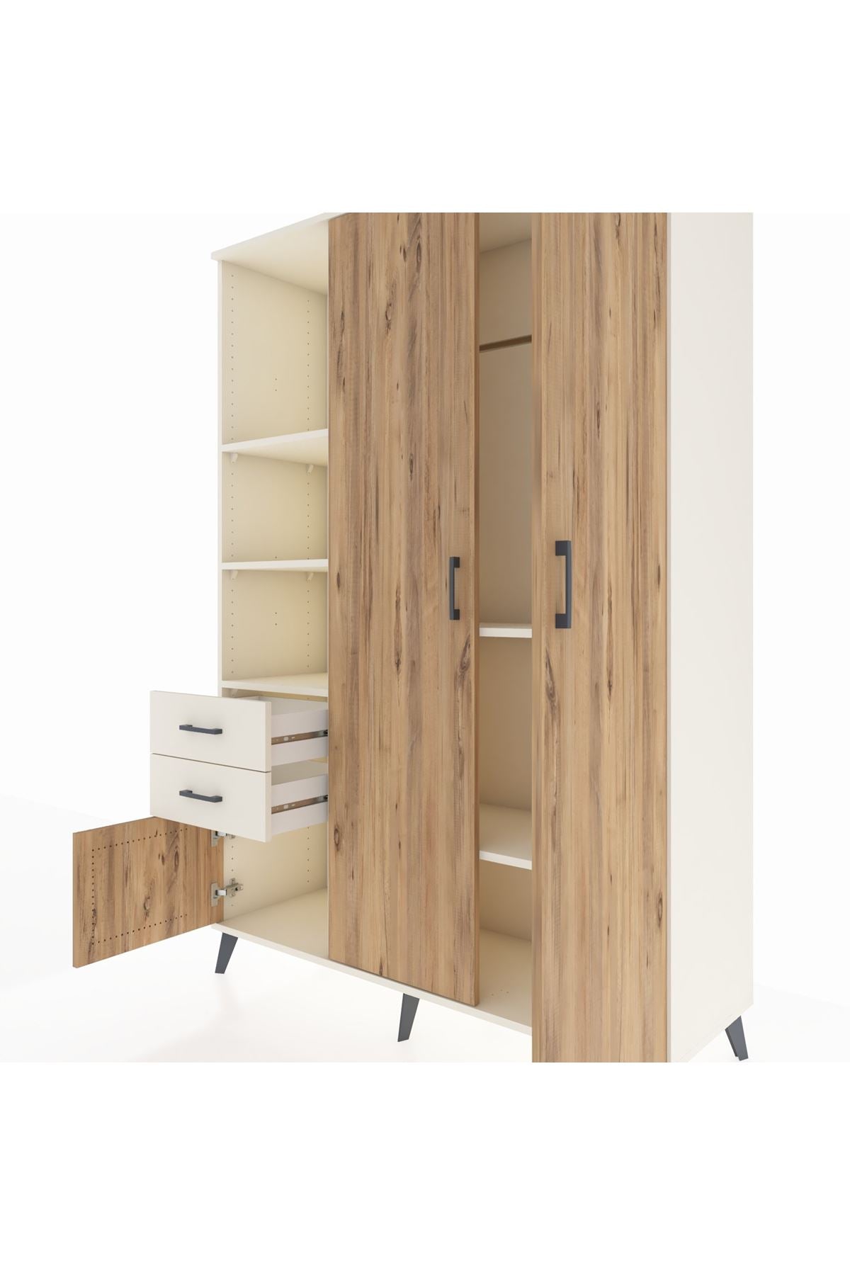 Hyperion Dolap 5 Raflı 2 Çekmeceli Tek Askılı 132x44x195 Aytaşı-Çam/Aytaşı