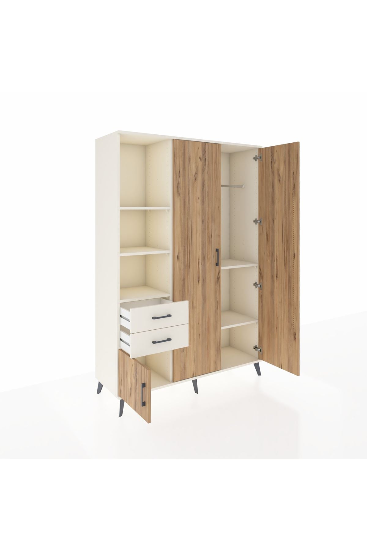 Hyperion Dolap 5 Raflı 2 Çekmeceli Tek Askılı 132x44x195 Aytaşı-Çam/Aytaşı