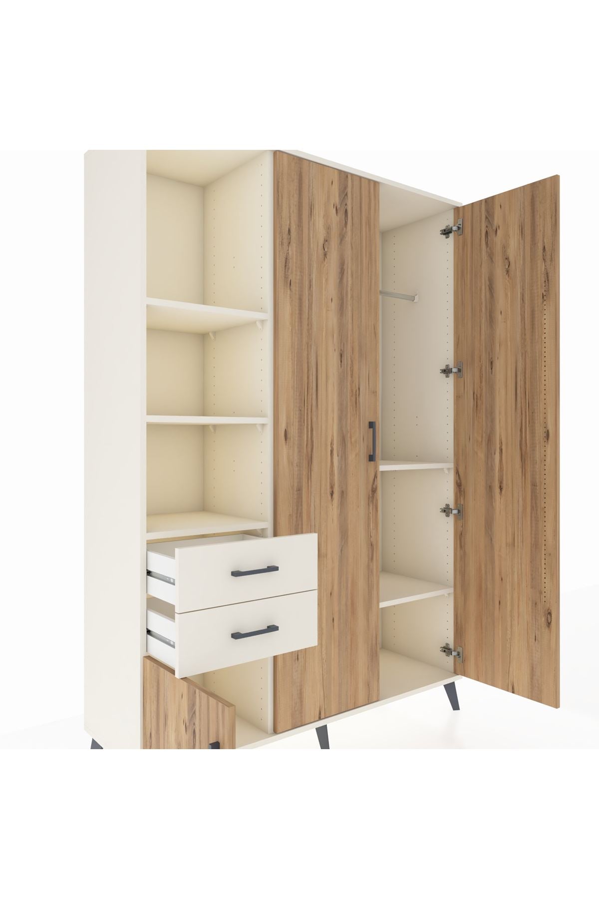 Hyperion Dolap 5 Raflı 2 Çekmeceli Tek Askılı 132x44x195 Aytaşı-Çam/Aytaşı