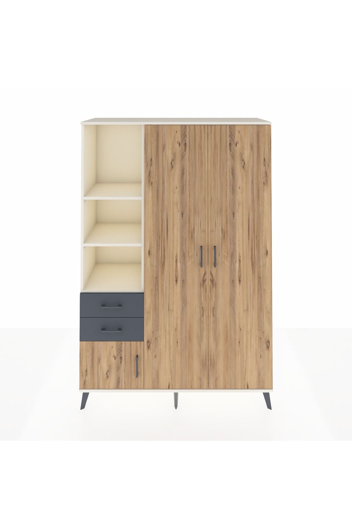 Hyperion Dolap 5 Raflı 2 Çekmeceli Tek Askılı 132x44x195 Aytaşı-Çam/Antrasit