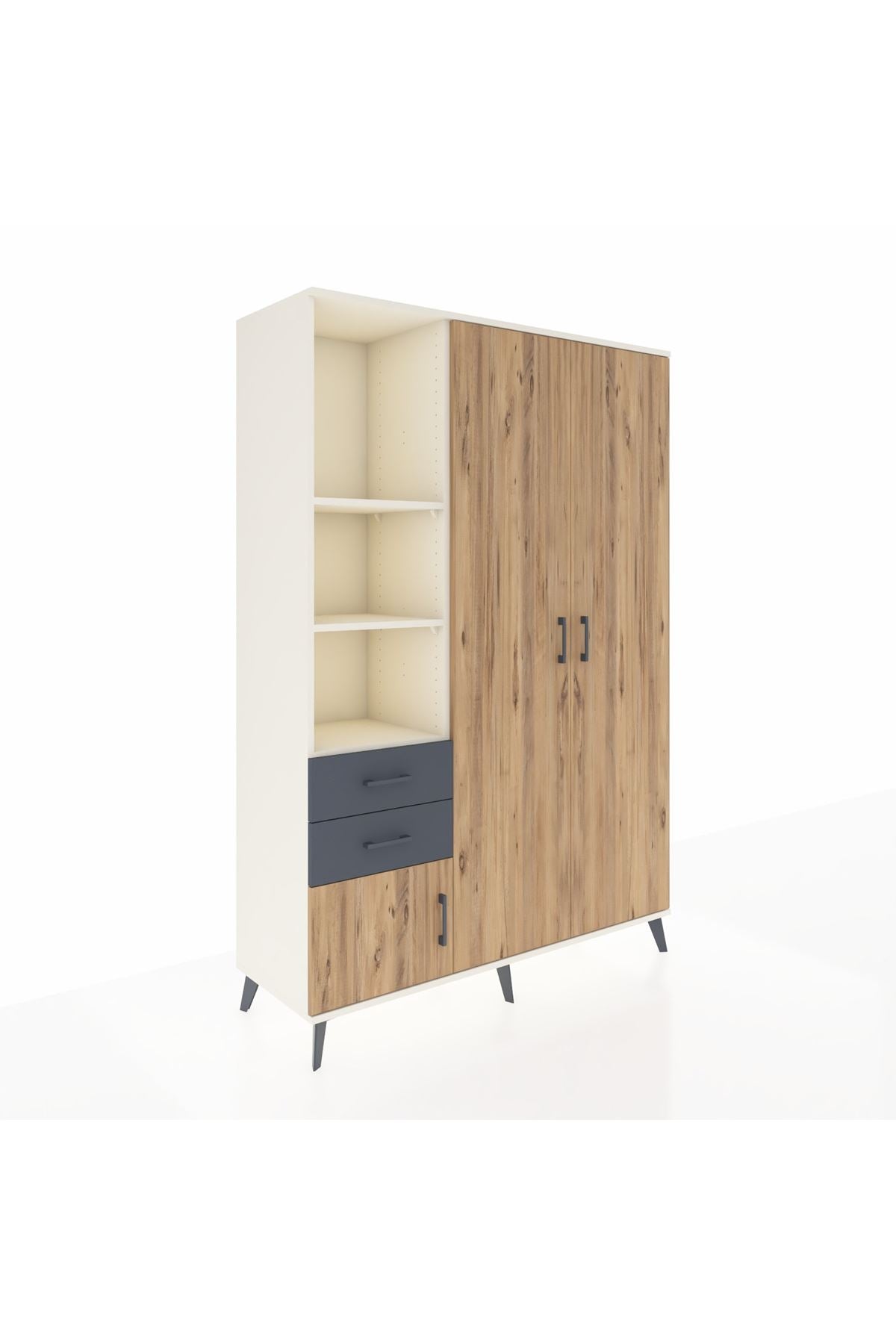 Hyperion Dolap 5 Raflı 2 Çekmeceli Tek Askılı 132x44x195 Aytaşı-Çam/Antrasit