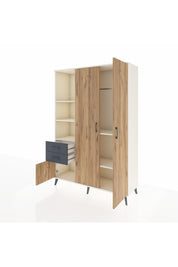 Hyperion Dolap 5 Raflı 2 Çekmeceli Tek Askılı 132x44x195 Aytaşı-Çam/Antrasit