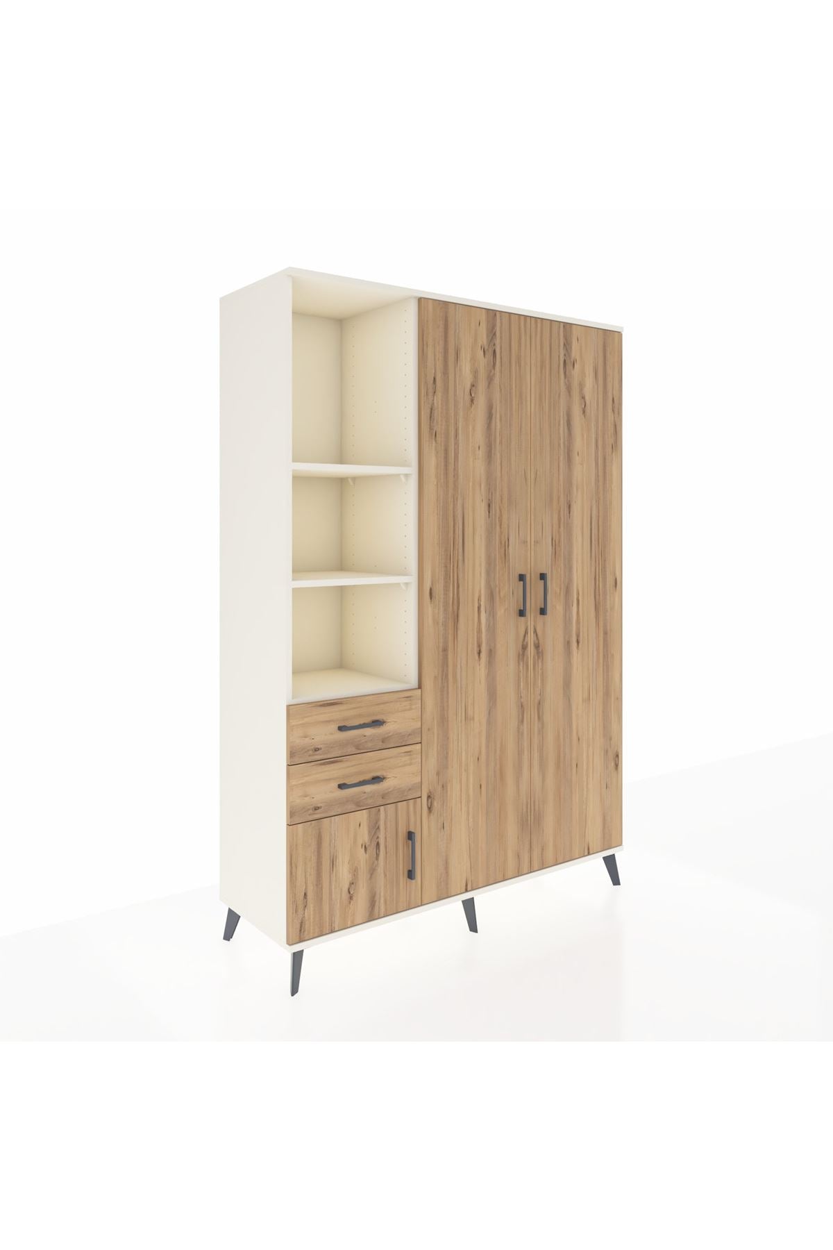 Hyperion Dolap 5 Raflı 2 Çekmeceli Tek Askılı 132x44x195 Aytaşı-Çam/Çam