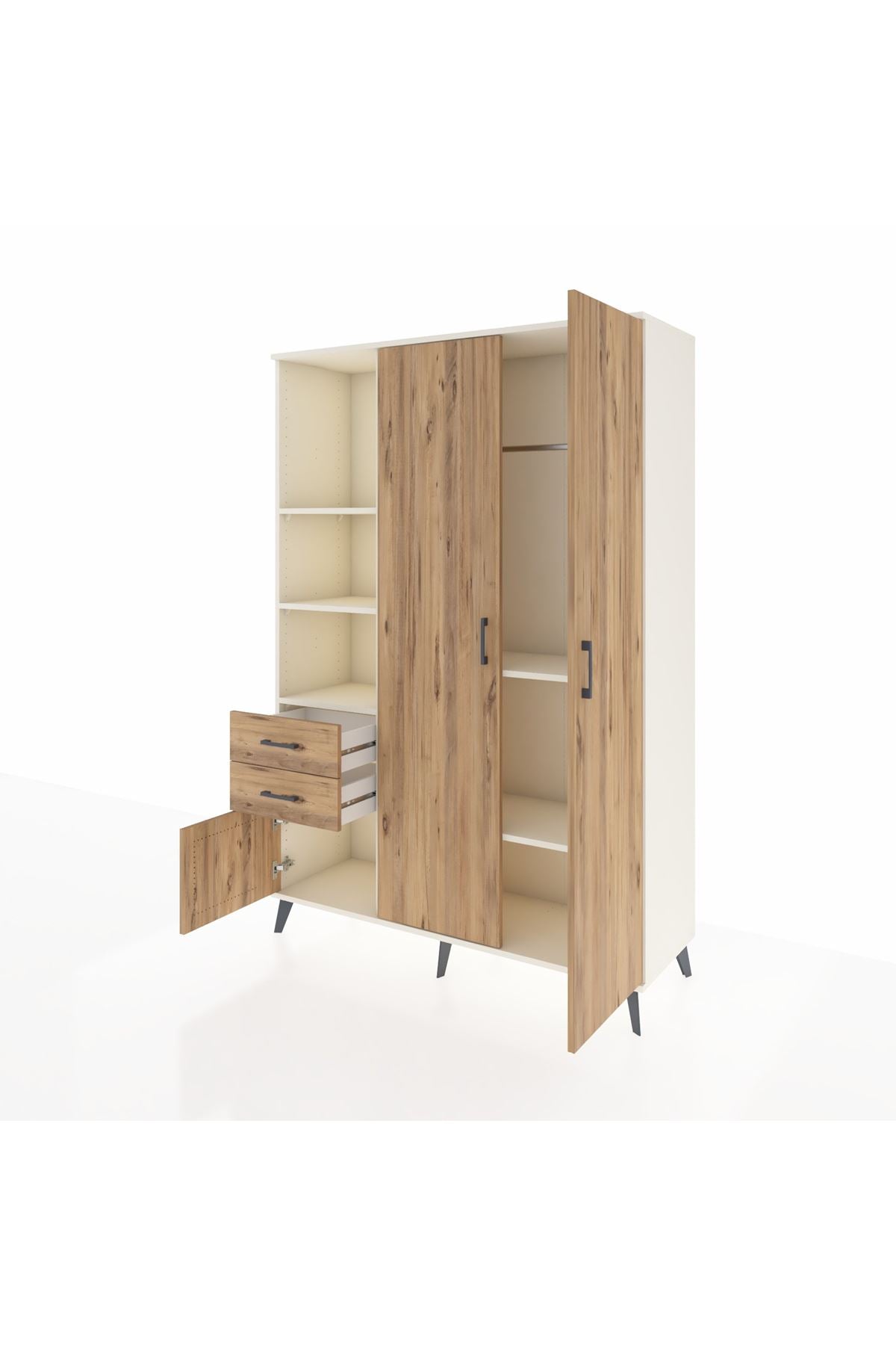 Hyperion Dolap 5 Raflı 2 Çekmeceli Tek Askılı 132x44x195 Aytaşı-Çam/Çam