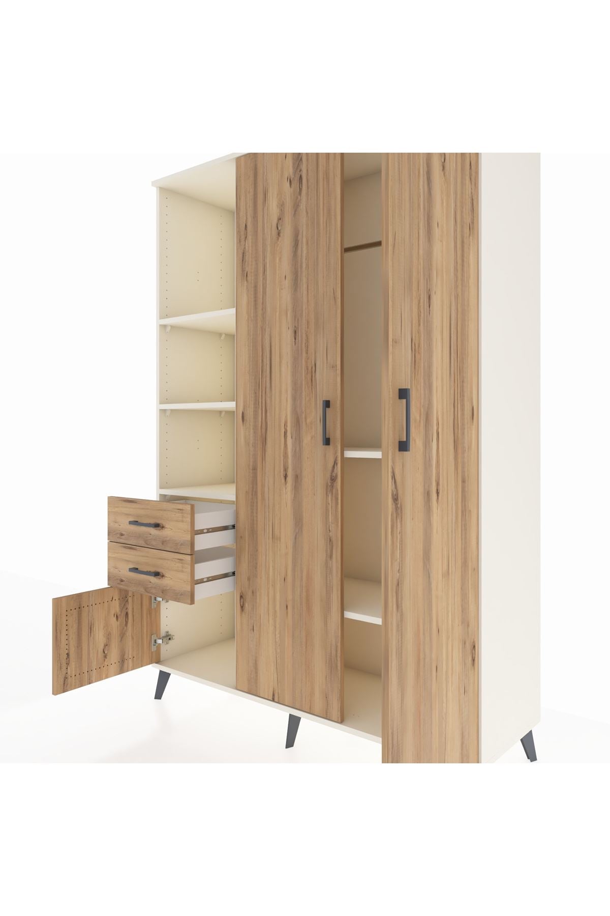 Hyperion Dolap 5 Raflı 2 Çekmeceli Tek Askılı 132x44x195 Aytaşı-Çam/Çam