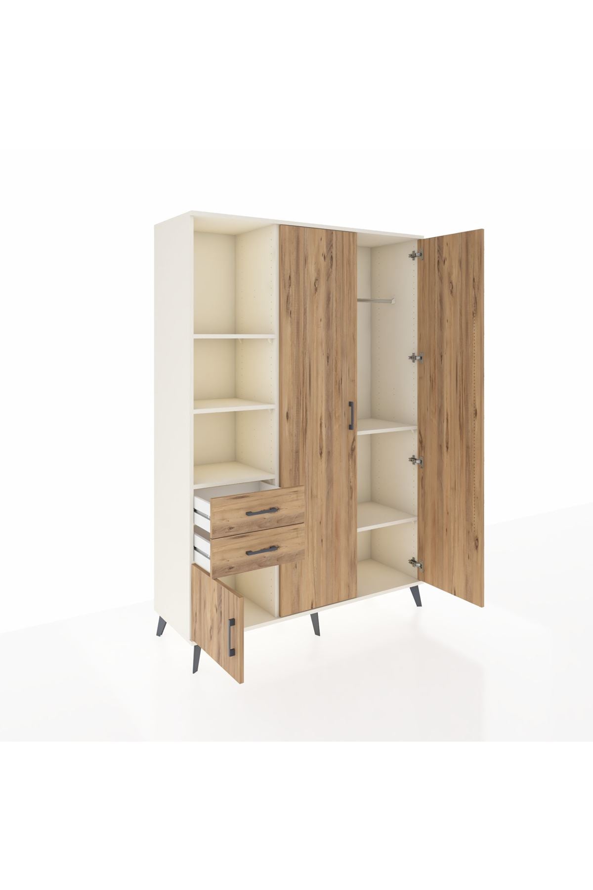 Hyperion Dolap 5 Raflı 2 Çekmeceli Tek Askılı 132x44x195 Aytaşı-Çam/Çam