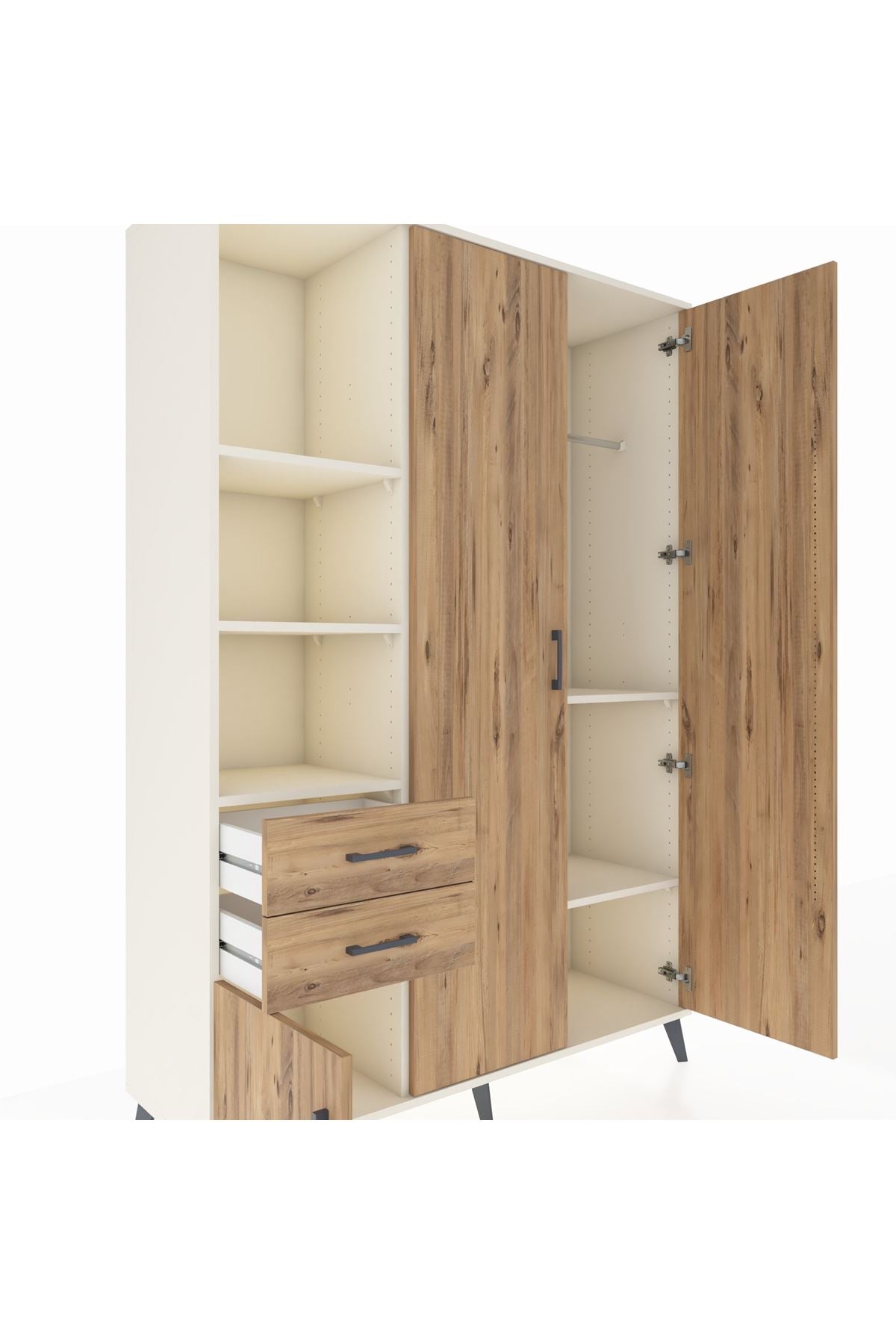 Hyperion Dolap 5 Raflı 2 Çekmeceli Tek Askılı 132x44x195 Aytaşı-Çam/Çam