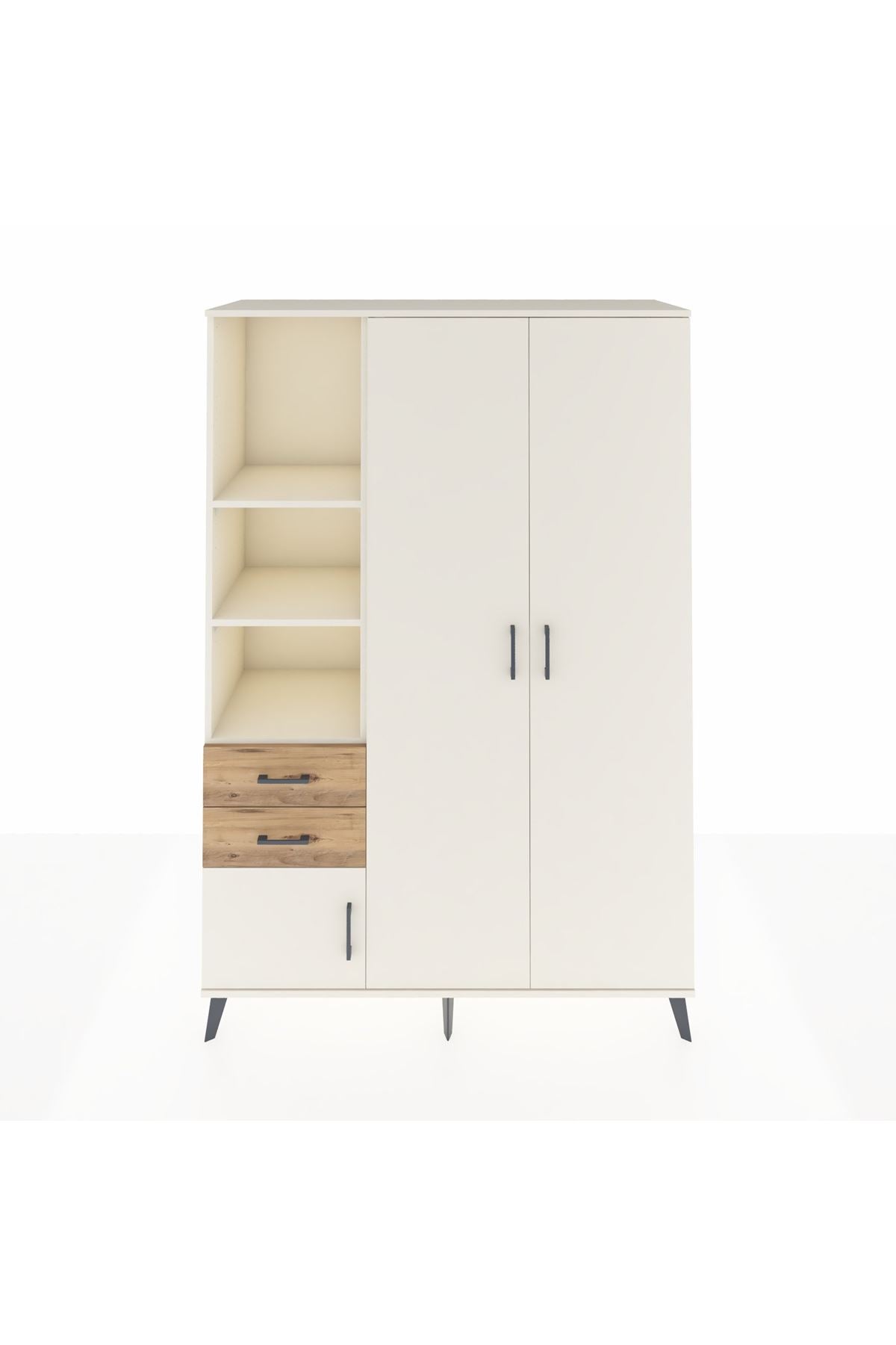 Hyperion Dolap 5 Raflı 2 Çekmeceli Tek Askılı 132x44x195 Aytaşı-Aytaşı/Çam