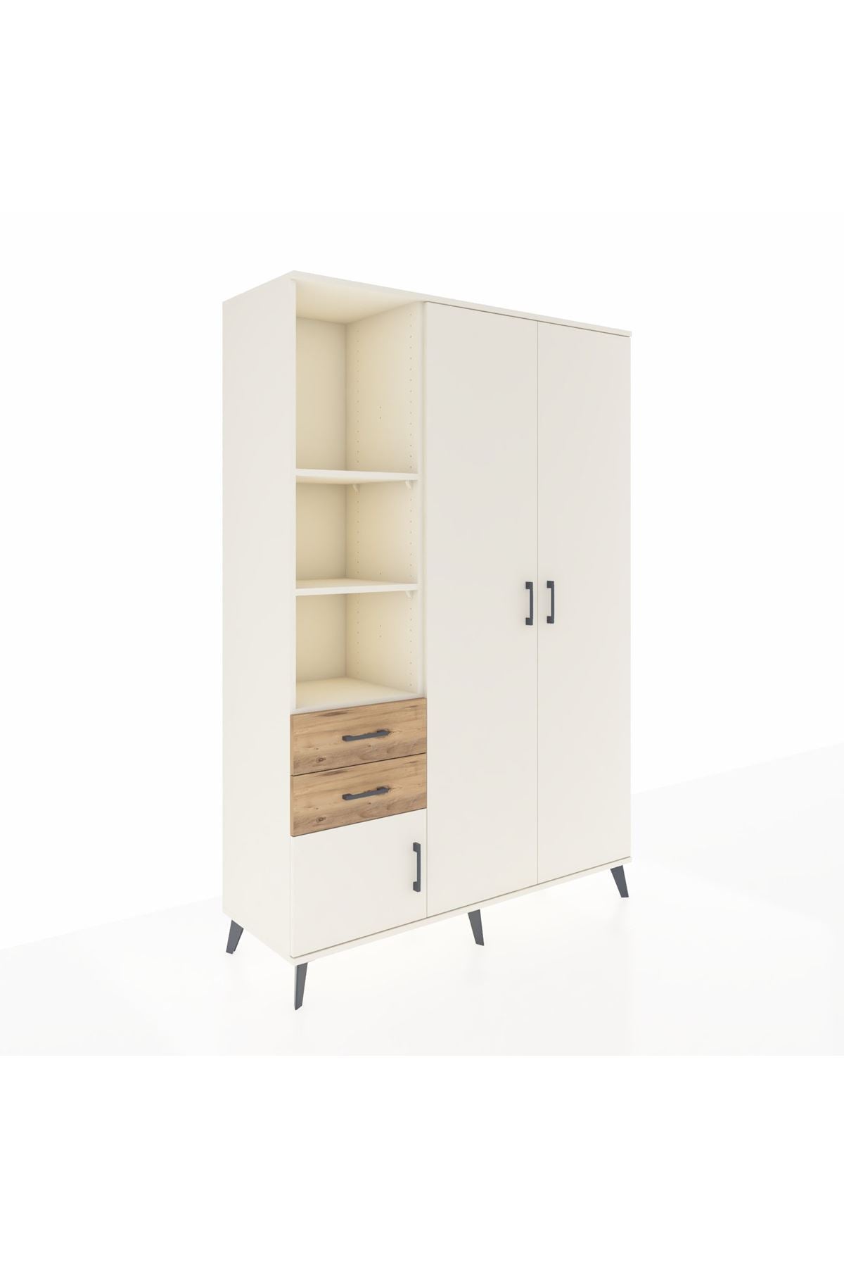 Hyperion Dolap 5 Raflı 2 Çekmeceli Tek Askılı 132x44x195 Aytaşı-Aytaşı/Çam