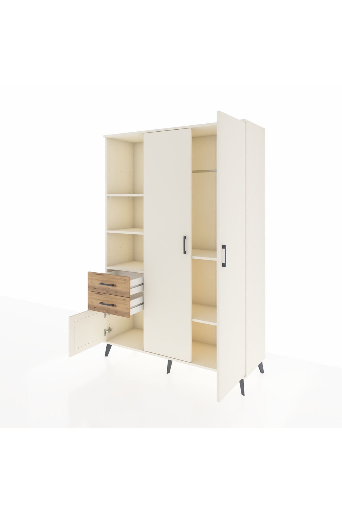 Hyperion Dolap 5 Raflı 2 Çekmeceli Tek Askılı 132x44x195 Aytaşı-Aytaşı/Çam