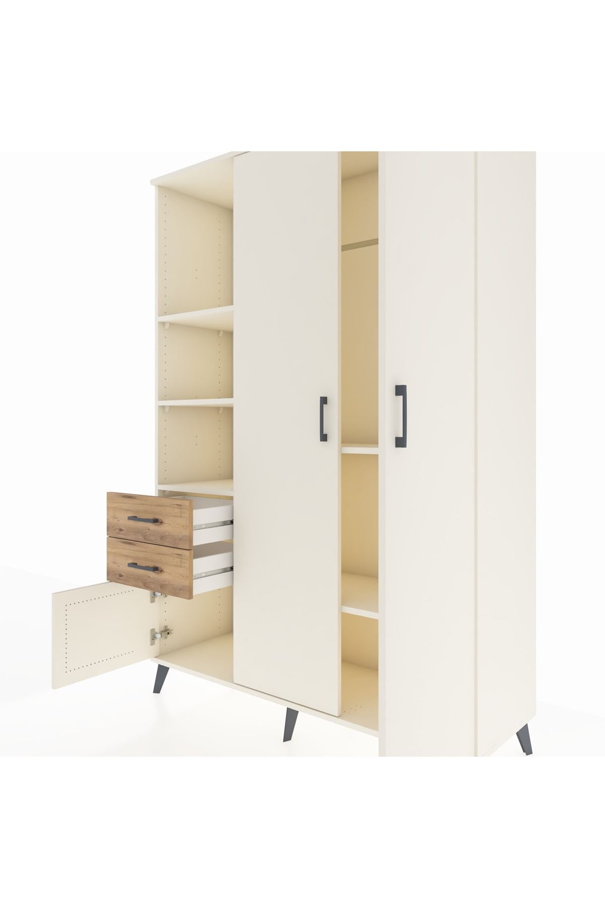 Hyperion Dolap 5 Raflı 2 Çekmeceli Tek Askılı 132x44x195 Aytaşı-Aytaşı/Çam