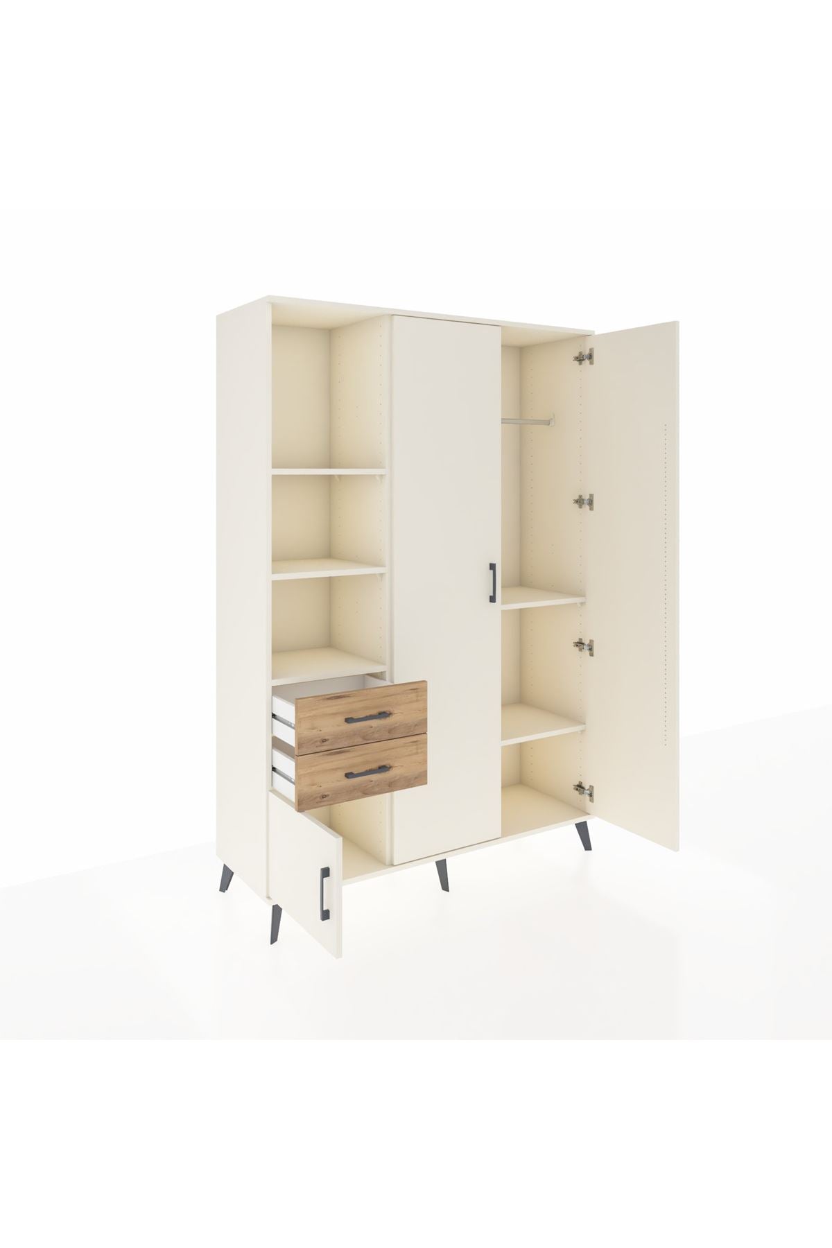 Hyperion Dolap 5 Raflı 2 Çekmeceli Tek Askılı 132x44x195 Aytaşı-Aytaşı/Çam