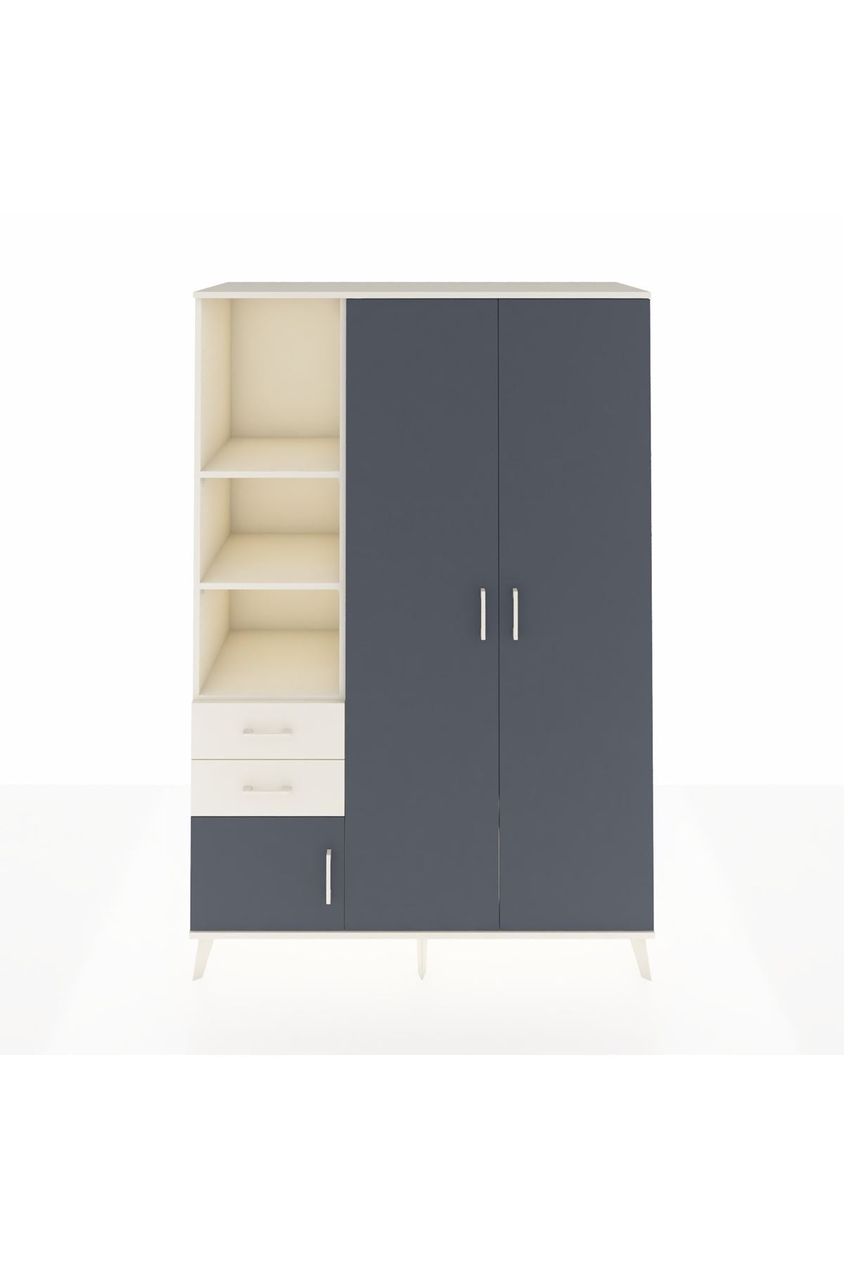 Hyperion Dolap 5 Raflı 2 Çekmeceli Tek Askılı 132x44x195 Aytaşı-Antrasit/Aytaşı