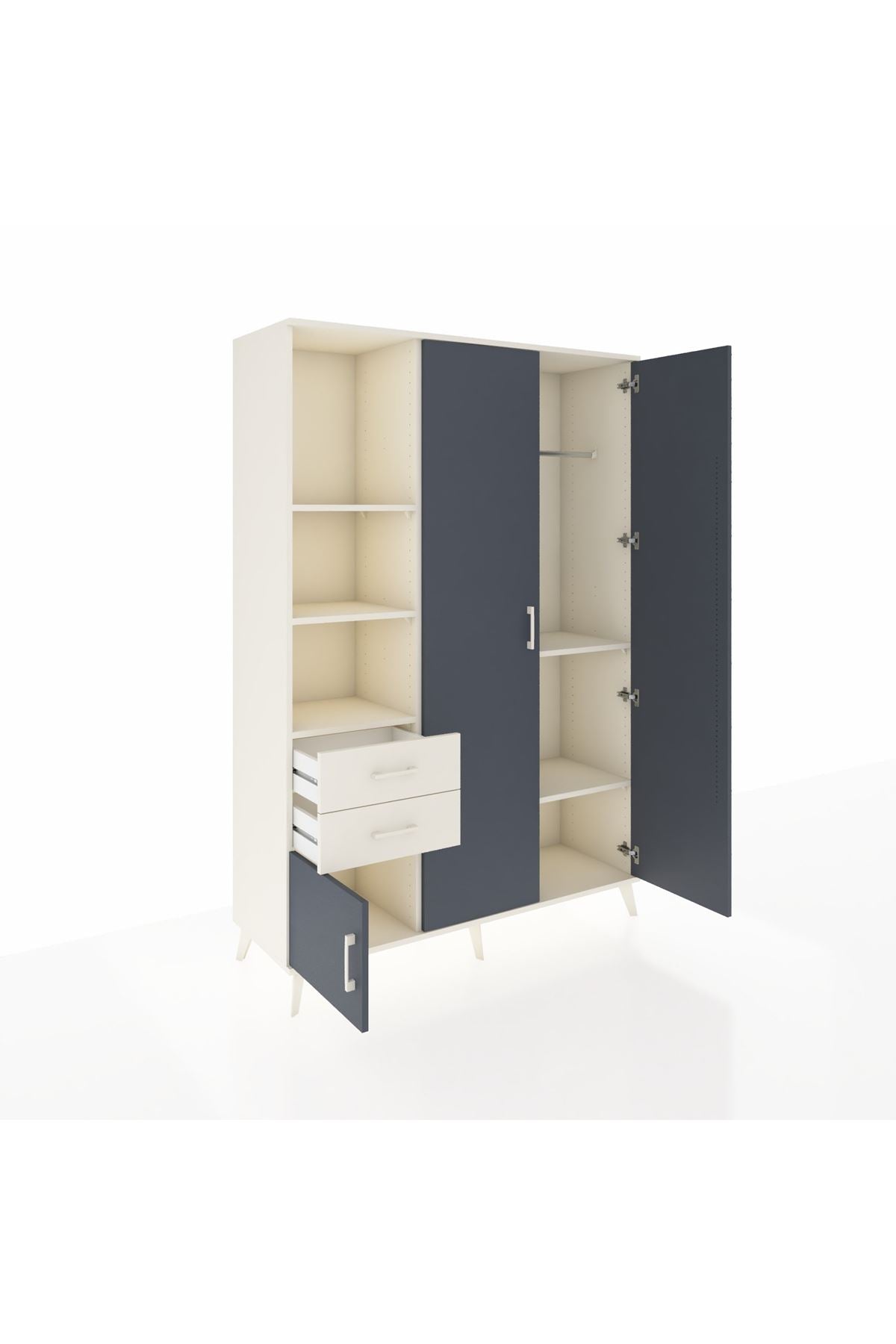 Hyperion Dolap 5 Raflı 2 Çekmeceli Tek Askılı 132x44x195 Aytaşı-Antrasit/Aytaşı