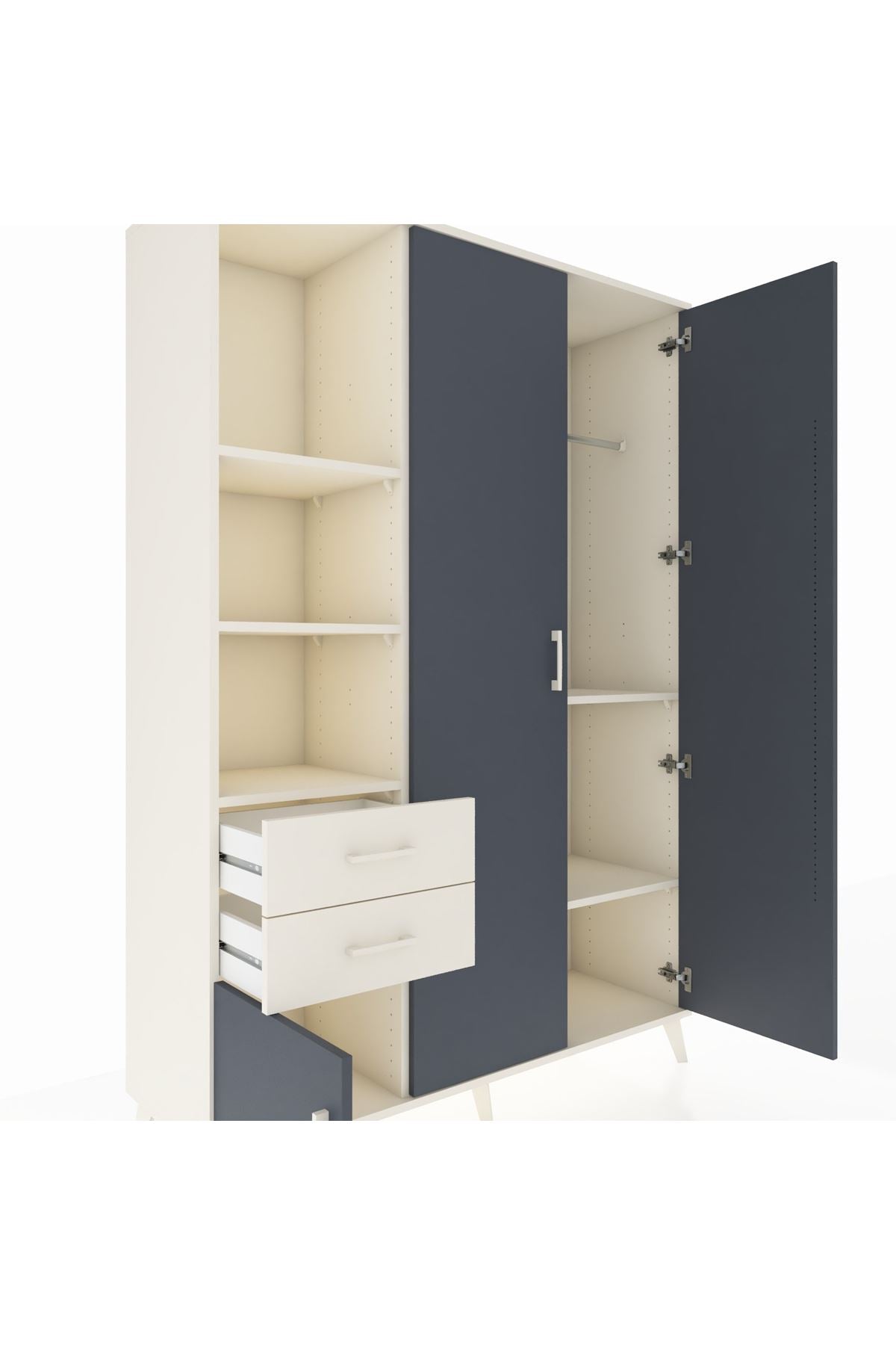 Hyperion Dolap 5 Raflı 2 Çekmeceli Tek Askılı 132x44x195 Aytaşı-Antrasit/Aytaşı