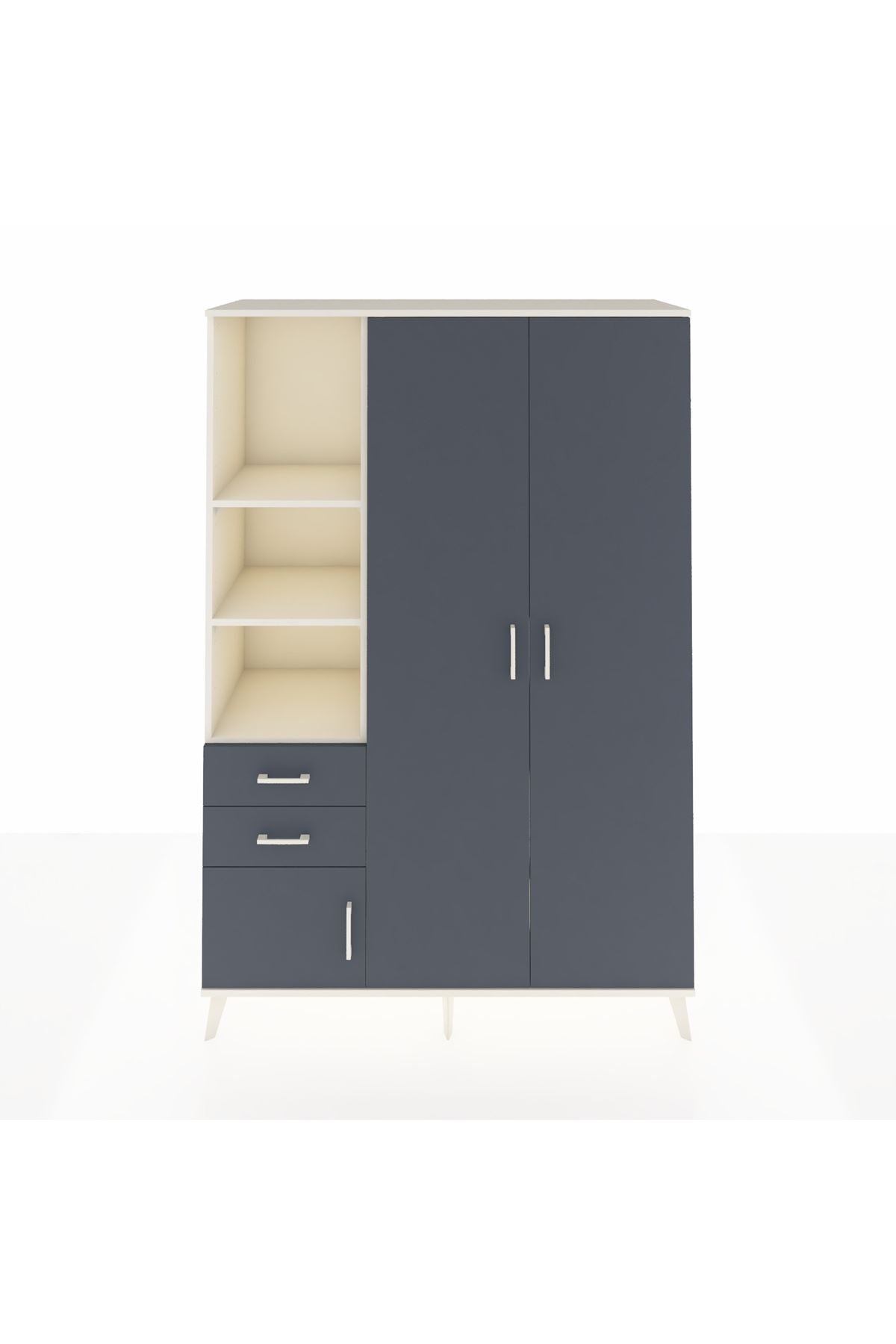 Hyperion Dolap 5 Raflı 2 Çekmeceli Tek Askılı 132x44x195 Aytaşı-Antrasit/Antrasit