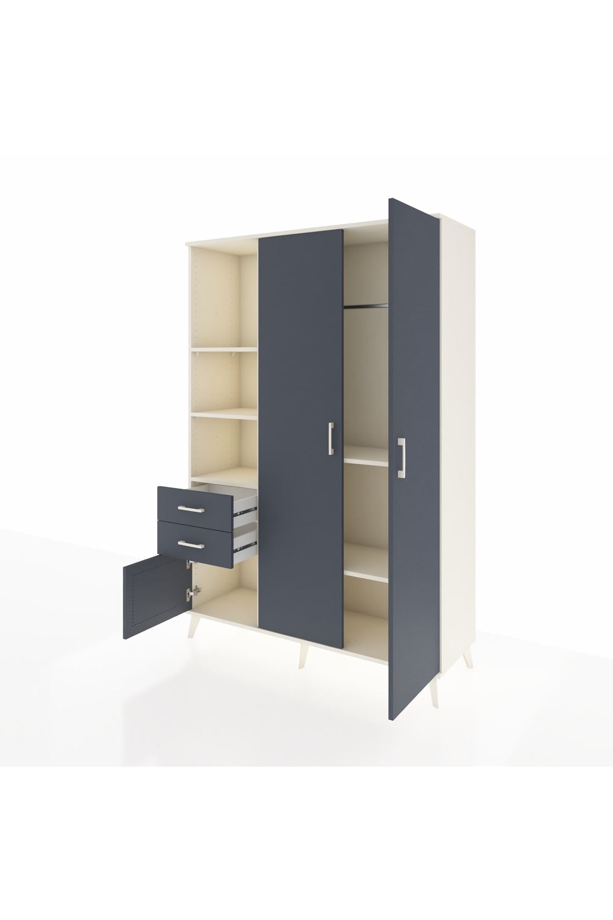 Hyperion Dolap 5 Raflı 2 Çekmeceli Tek Askılı 132x44x195 Aytaşı-Antrasit/Antrasit