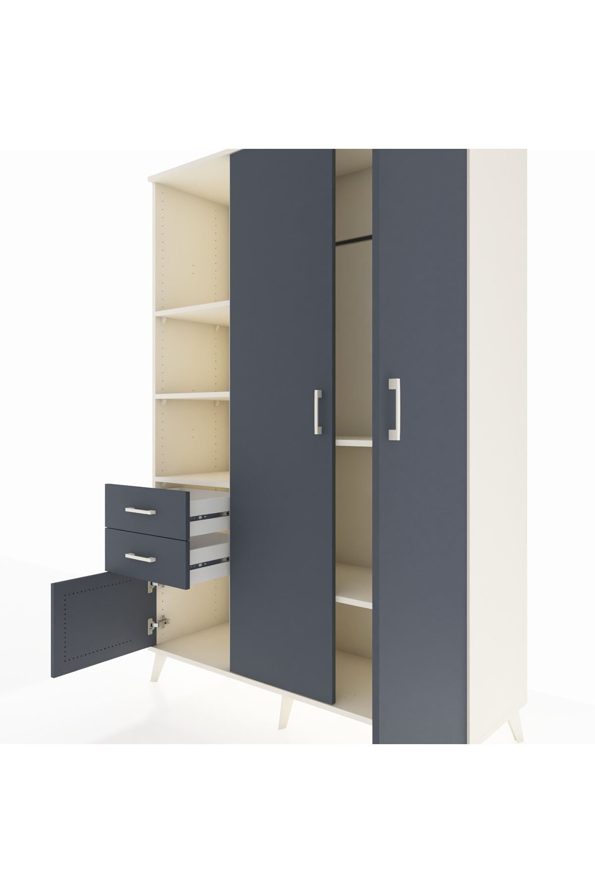 Hyperion Dolap 5 Raflı 2 Çekmeceli Tek Askılı 132x44x195 Aytaşı-Antrasit/Antrasit