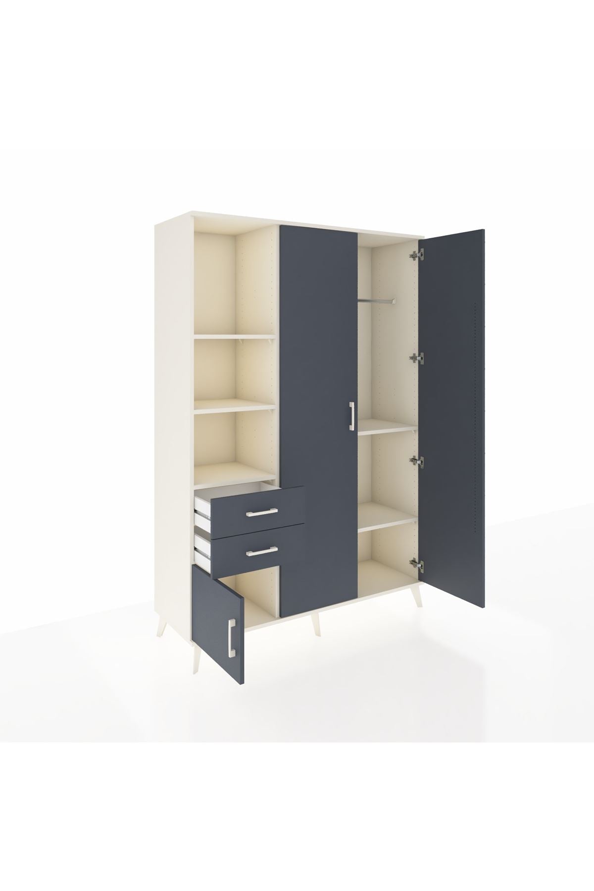 Hyperion Dolap 5 Raflı 2 Çekmeceli Tek Askılı 132x44x195 Aytaşı-Antrasit/Antrasit