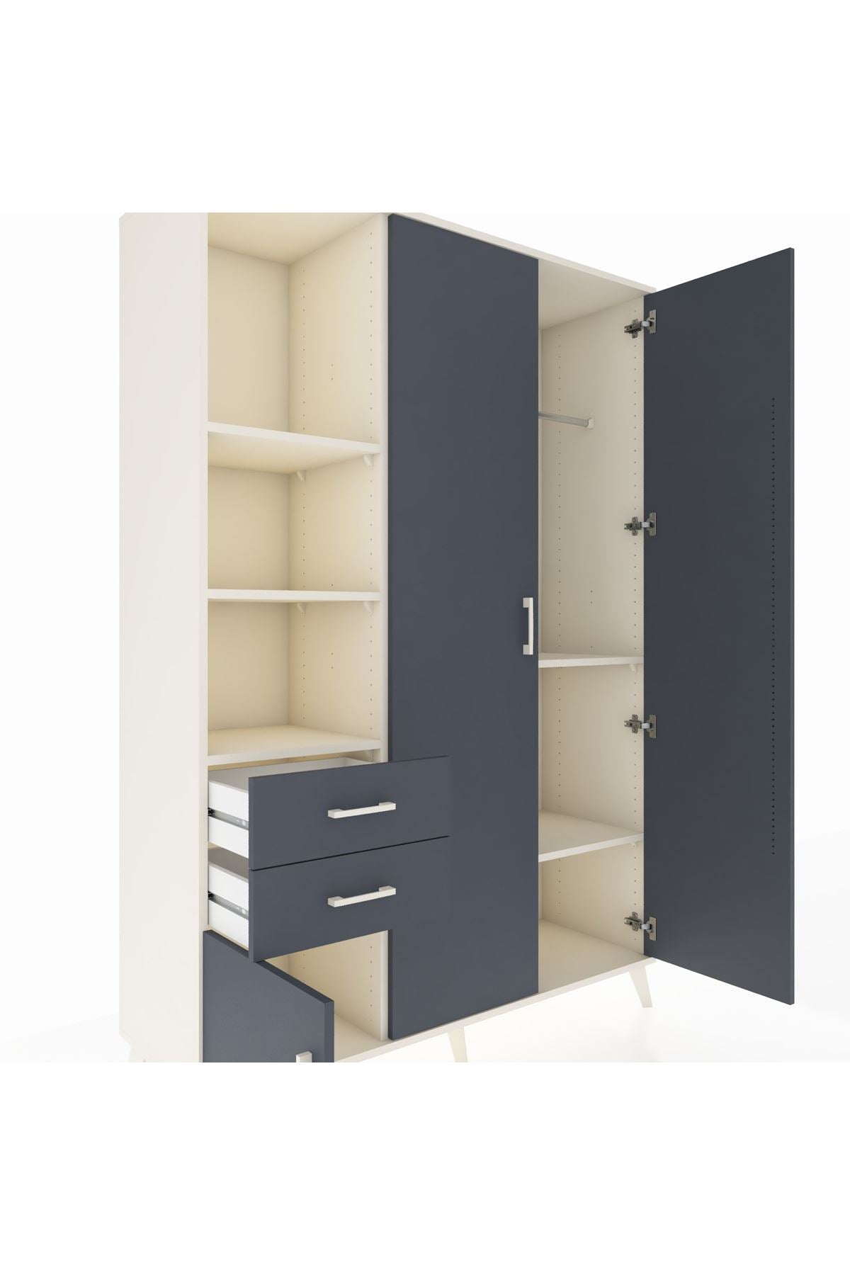 Hyperion Dolap 5 Raflı 2 Çekmeceli Tek Askılı 132x44x195 Aytaşı-Antrasit/Antrasit