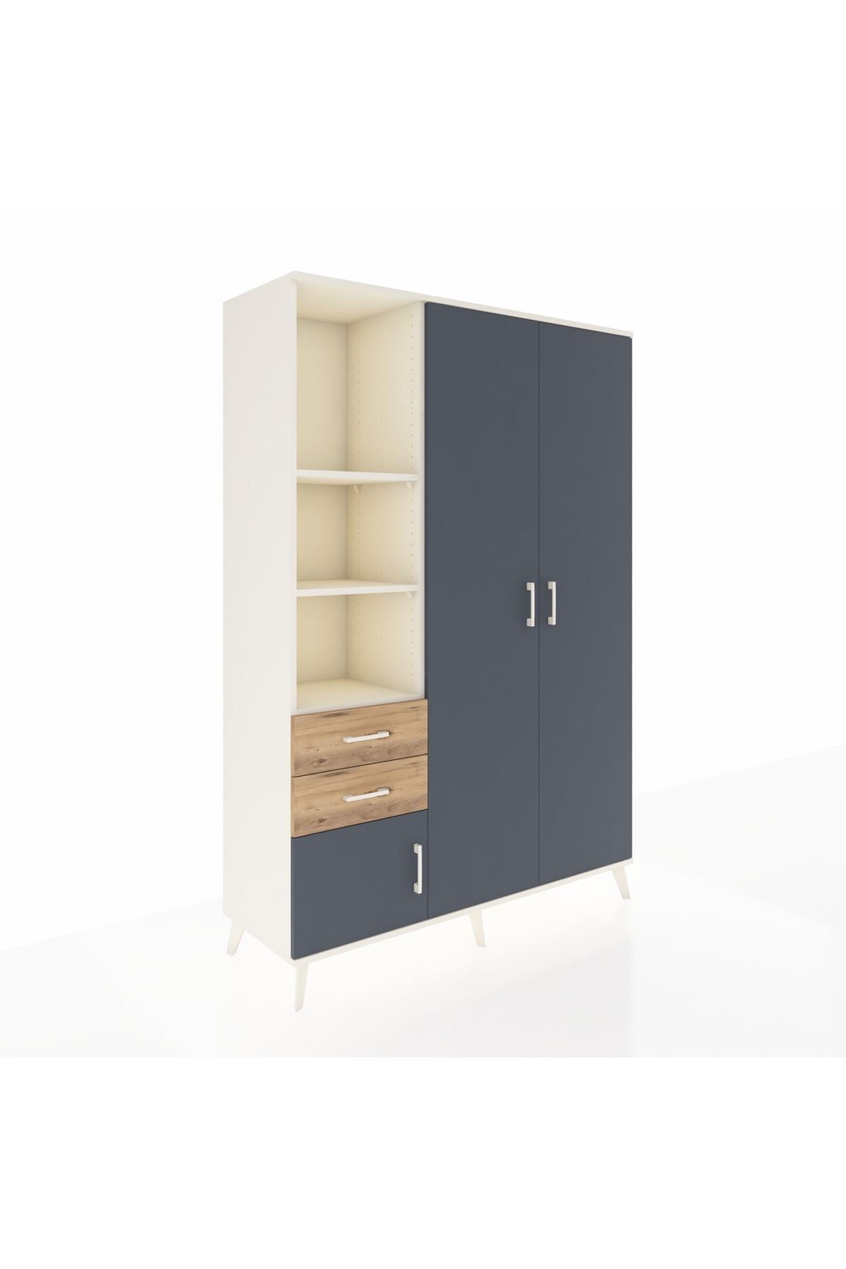 Hyperion Dolap 5 Raflı 2 Çekmeceli Tek Askılı 132x44x195 Aytaşı-Antrasit/Çam