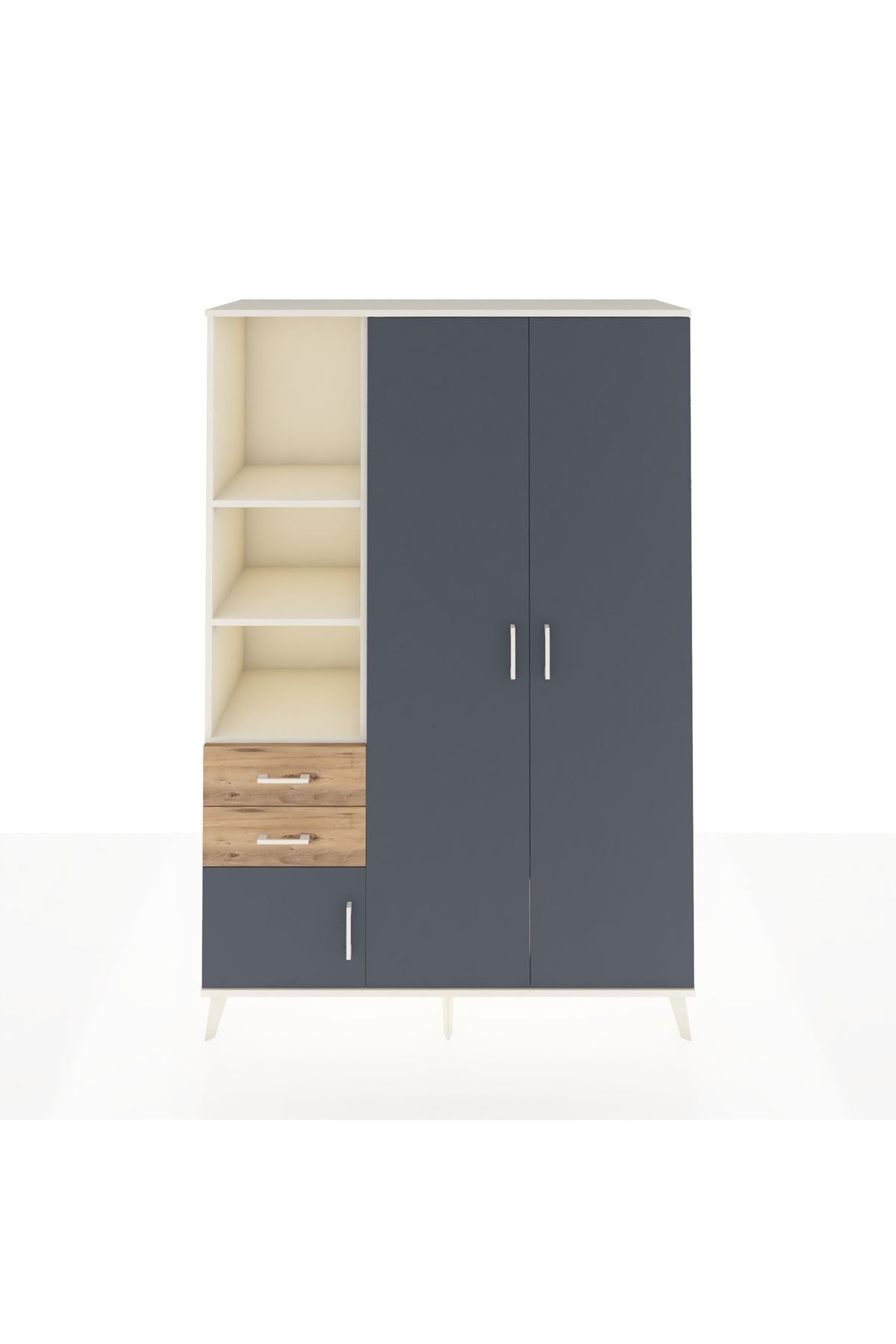 Hyperion Dolap 5 Raflı 2 Çekmeceli Tek Askılı 132x44x195 Aytaşı-Antrasit/Çam