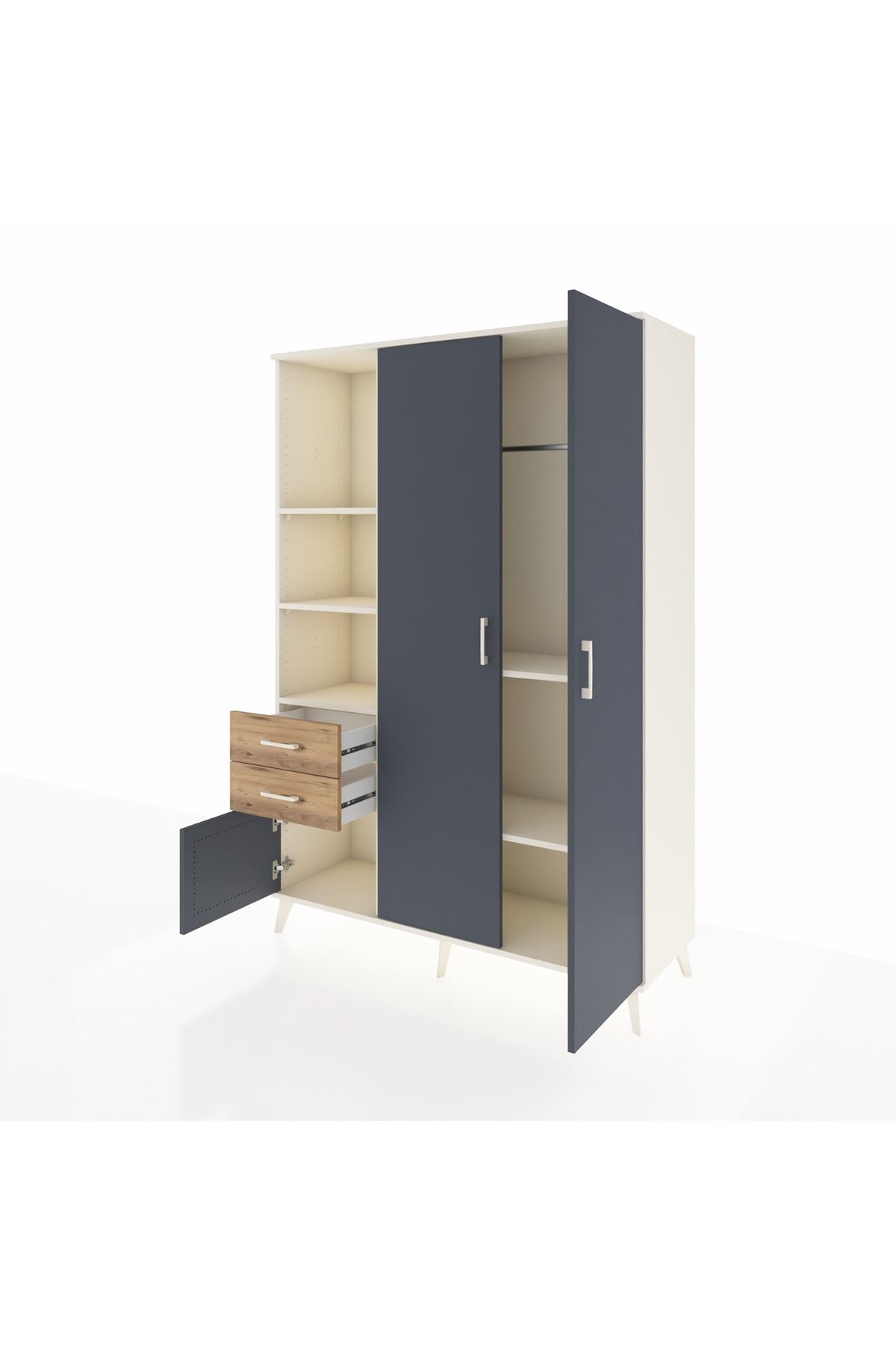 Hyperion Dolap 5 Raflı 2 Çekmeceli Tek Askılı 132x44x195 Aytaşı-Antrasit/Çam