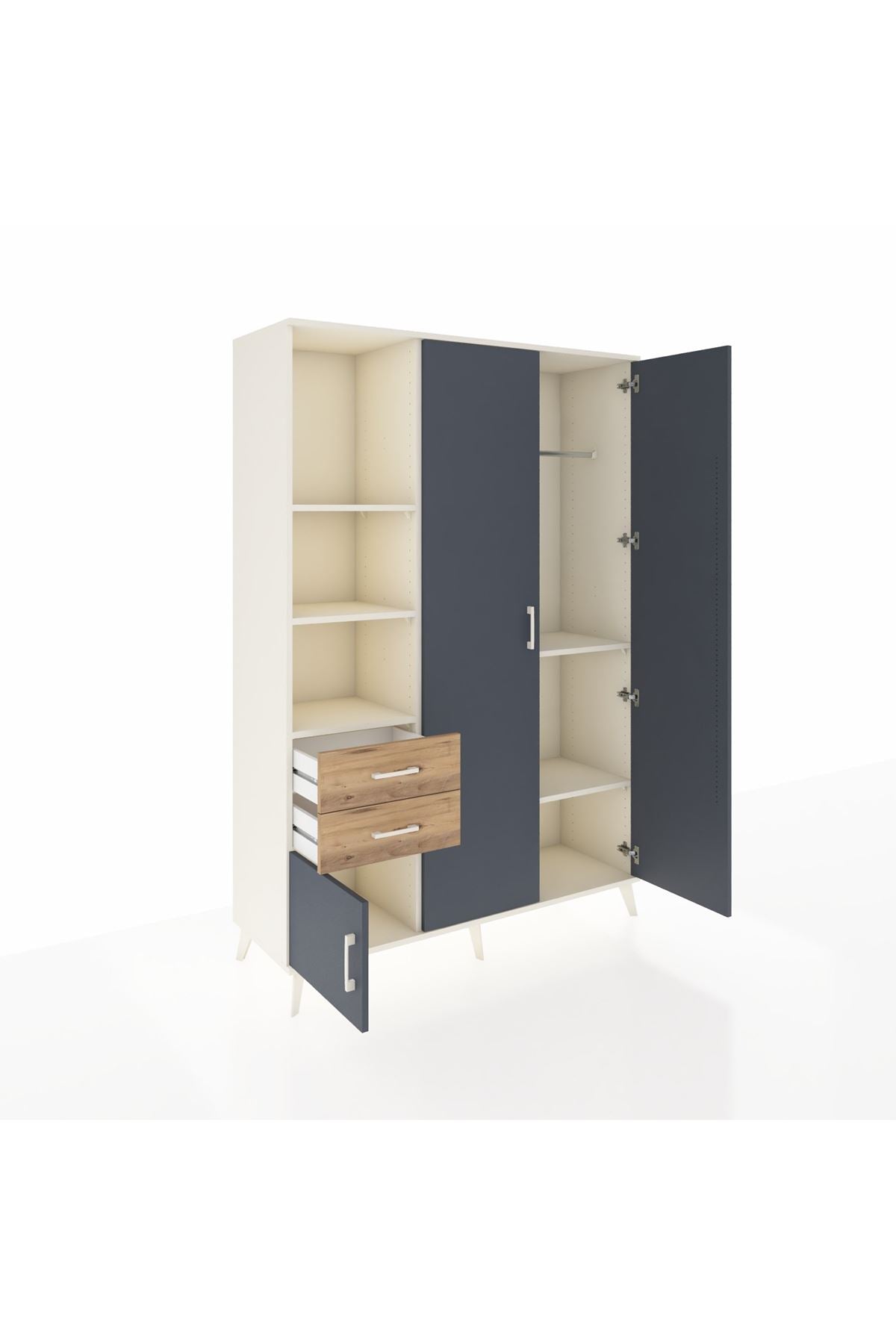 Hyperion Dolap 5 Raflı 2 Çekmeceli Tek Askılı 132x44x195 Aytaşı-Antrasit/Çam