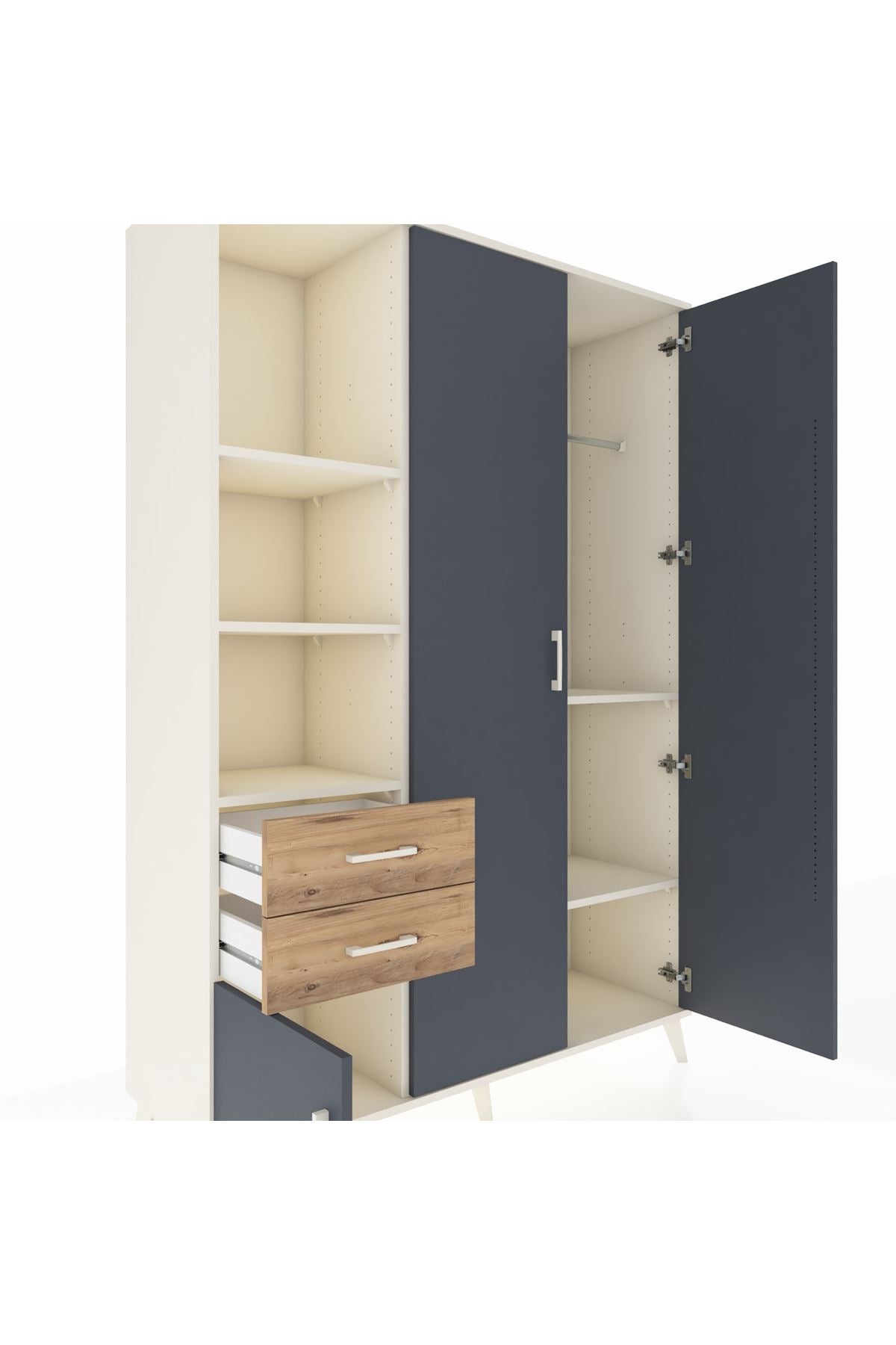 Hyperion Dolap 5 Raflı 2 Çekmeceli Tek Askılı 132x44x195 Aytaşı-Antrasit/Çam