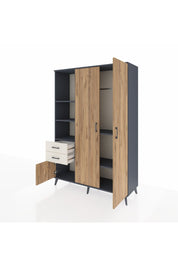 Hyperion Dolap 5 Raflı 2 Çekmeceli Tek Askılı 132x44x195 Antrasit-Çam/Aytaşı