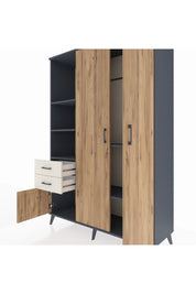 Hyperion Dolap 5 Raflı 2 Çekmeceli Tek Askılı 132x44x195 Antrasit-Çam/Aytaşı