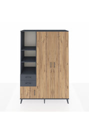 Hyperion Dolap 5 Raflı 2 Çekmeceli Tek Askılı 132x44x195 Antrasit-Çam/Antrasit