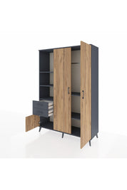 Hyperion Dolap 5 Raflı 2 Çekmeceli Tek Askılı 132x44x195 Antrasit-Çam/Antrasit