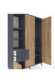 Hyperion Dolap 5 Raflı 2 Çekmeceli Tek Askılı 132x44x195 Antrasit-Çam/Antrasit