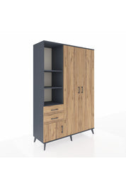 Hyperion Dolap 5 Raflı 2 Çekmeceli Tek Askılı 132x44x195 Antrasit-Çam/Çam