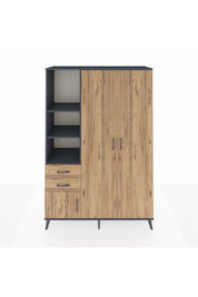 Hyperion Dolap 5 Raflı 2 Çekmeceli Tek Askılı 132x44x195 Antrasit-Çam/Çam