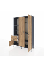 Hyperion Dolap 5 Raflı 2 Çekmeceli Tek Askılı 132x44x195 Antrasit-Çam/Çam