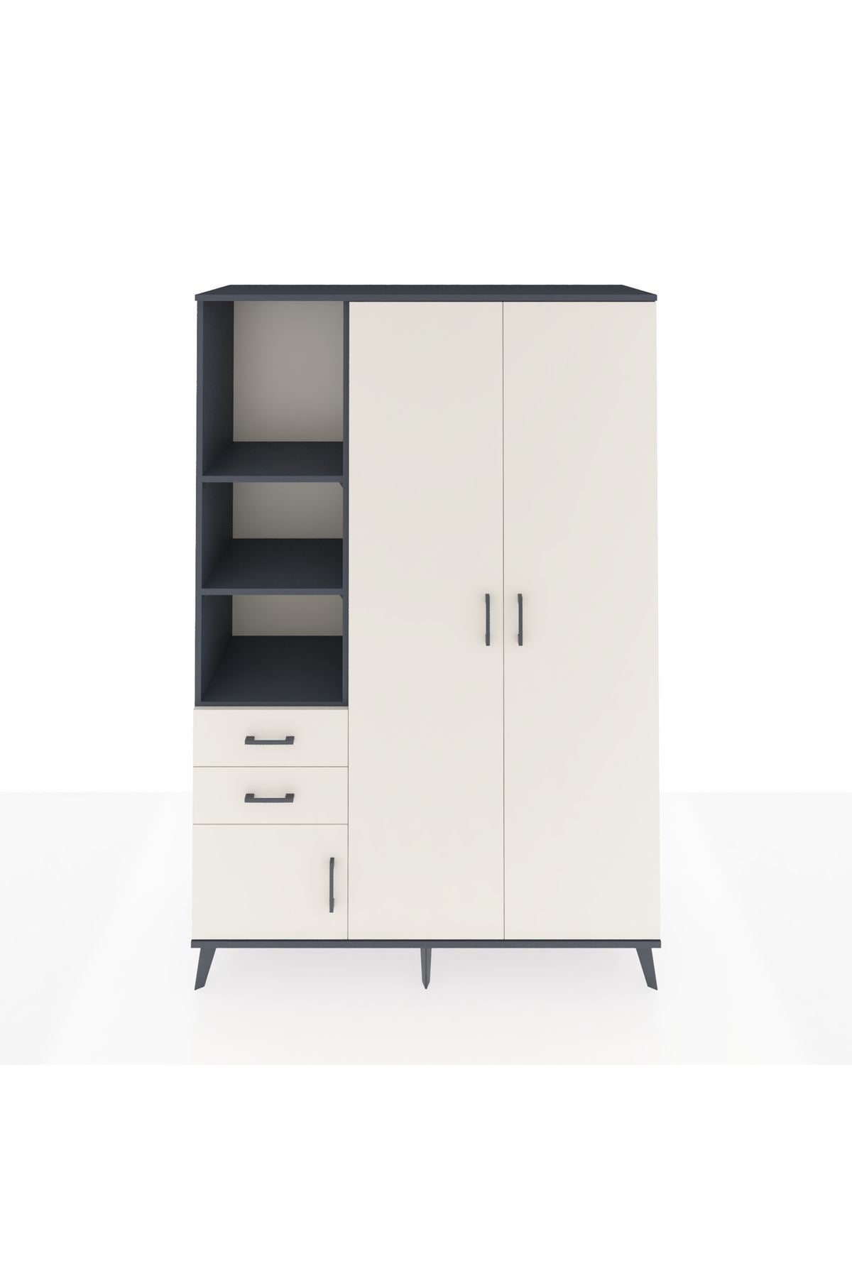 Hyperion Dolap 5 Raflı 2 Çekmeceli Tek Askılı 132x44x195 Antrasit-Aytaşı/Aytaşı