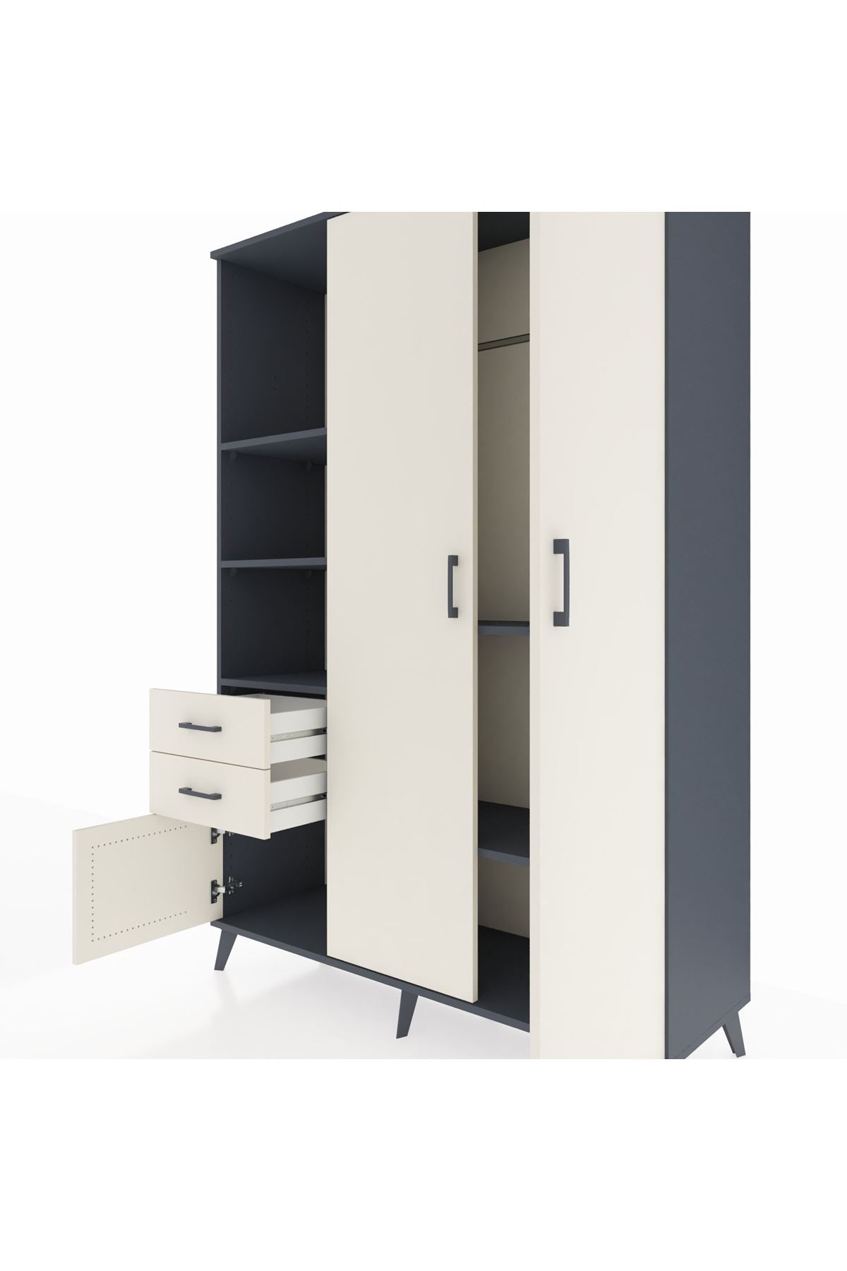 Hyperion Dolap 5 Raflı 2 Çekmeceli Tek Askılı 132x44x195 Antrasit-Aytaşı/Aytaşı