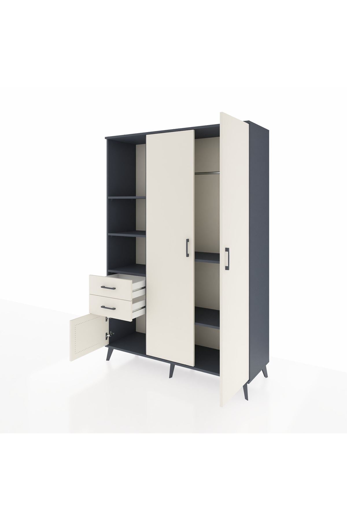 Hyperion Dolap 5 Raflı 2 Çekmeceli Tek Askılı 132x44x195 Antrasit-Aytaşı/Aytaşı