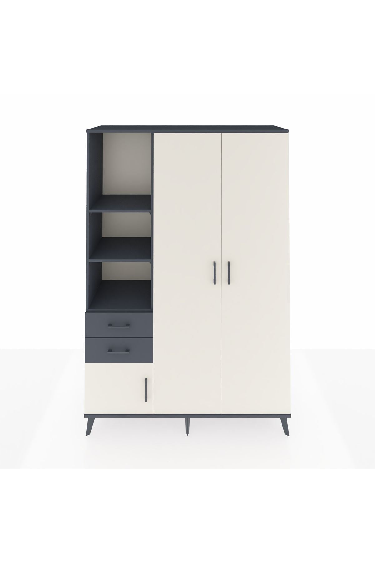 Hyperion Dolap 5 Raflı 2 Çekmeceli Tek Askılı 132x44x195 Antrasit-Aytaşı/Antrasit